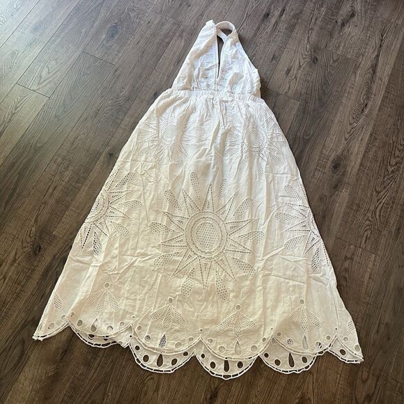 Farm Rio Maxi Dress Large Linen Blend Embroidered Coastal Richelieu - Picture 3 of 7